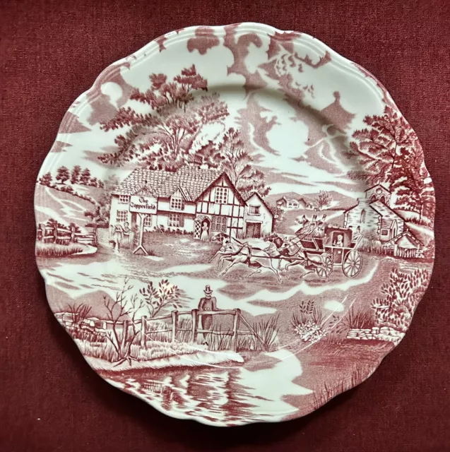 Luneville France English Style Red White Transfer Ware Plate 11” Copperfield