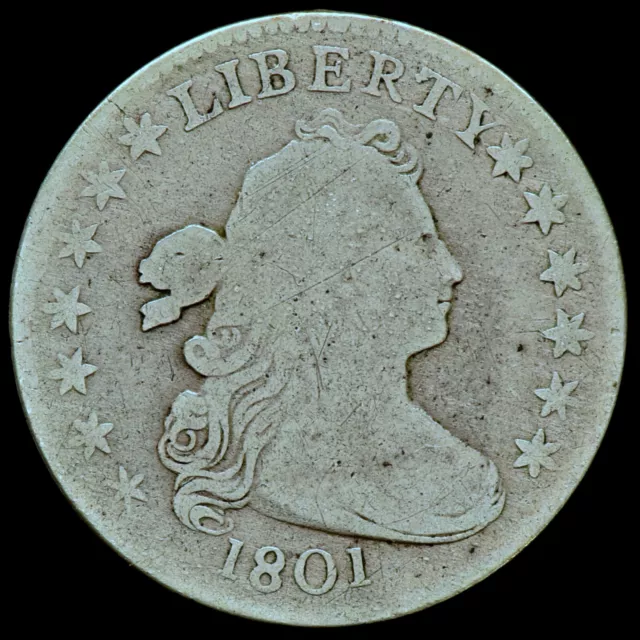 1801 Draped Bust Dime ✪ Fine Details ✪ 10C Silver Coin Damaged Rev ◢Trusted◣