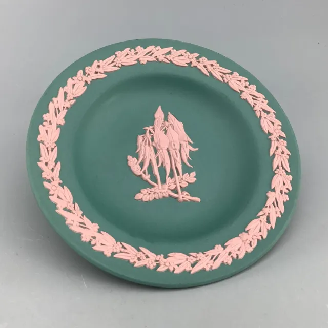 Wedgwood Pink on Teal Jasper Ware Sturt Desert Pea Miniature Plate