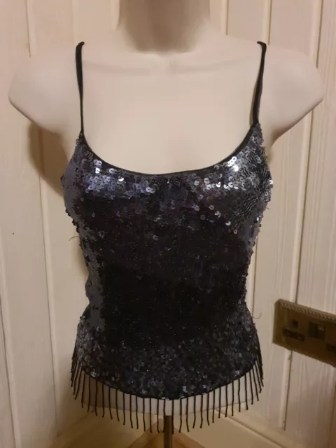 Logo Y2k Vintage 00s Sequins cami Sparkly See Throuh Back Top size S/M