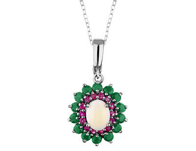 Emerald, Ruby and Opal Pendant 3.45 Carats in Silver