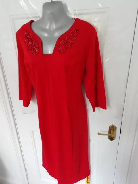Coleen Nolan Size 14 Red Soft Stretch Beaded Sequin Detail Dress NEW Back Zip