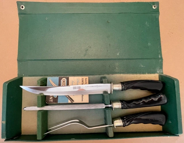Carving Set - Vanadium  Steel - EKCO Flint Stainless in Original Case - VTG