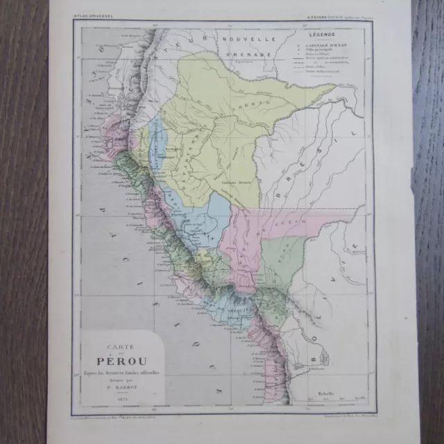 Carte Geographique Ancienne 1875 Le Perou