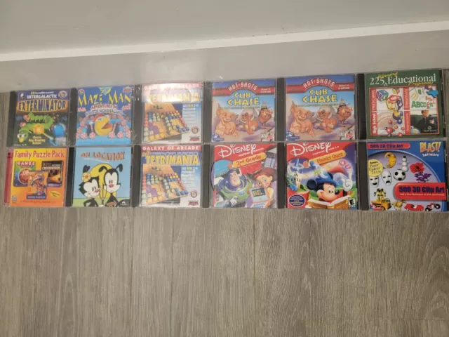 12Rare CD EGames, Collection of Galaxy of Arcade Tetrimania, 3D Maze Man, Disney