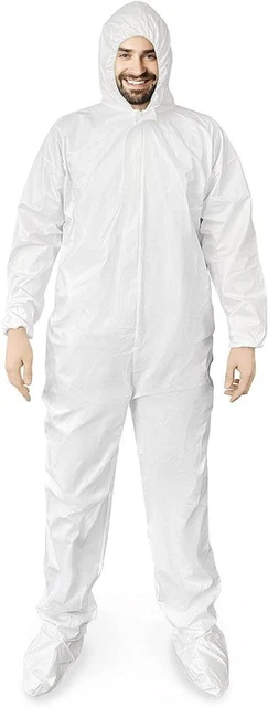 Disposable SF Coveralls. Pack of 5 White Body Protective Suits Laminated