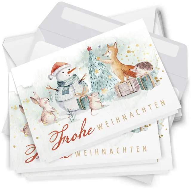 10 Weihnachtskarten Klappkarten Weihnachten mit Umschlag Frohe Weihnachten Tiere