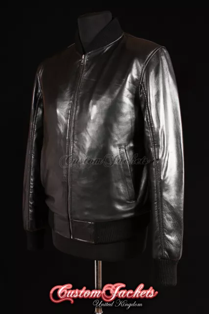 Men's 70'S BOMBER Leather Jacket Black Pilot Aviator Style Nappa Leather Jacket