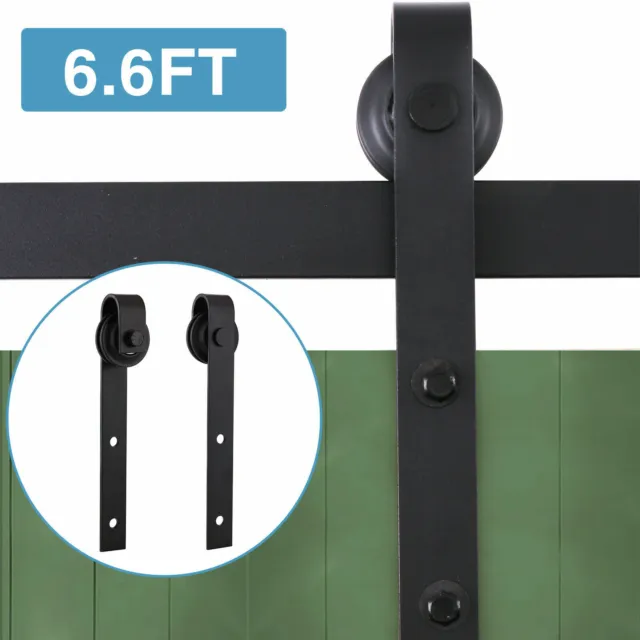 6.6FT Sliding Barn Door Hardware Kit Modern Closet Hang Style Track Rail Black
