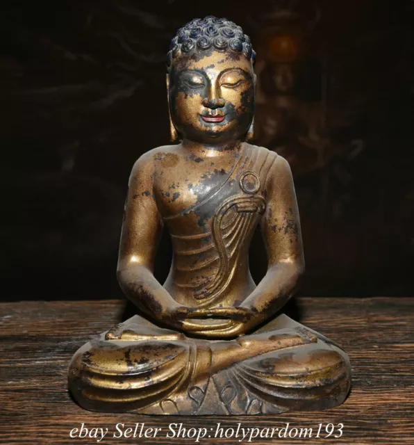 9.6" Old Tibet Tibetan Bronze Shakyamuni Amitabha Buddha Statue Sculpture