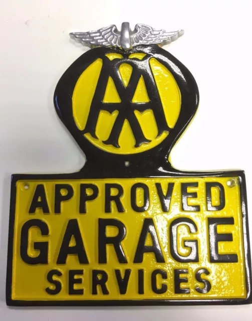 AA Cast Sign Vintage AA Garage Sign Cast Aluminium with Polished Wings AA Logo .