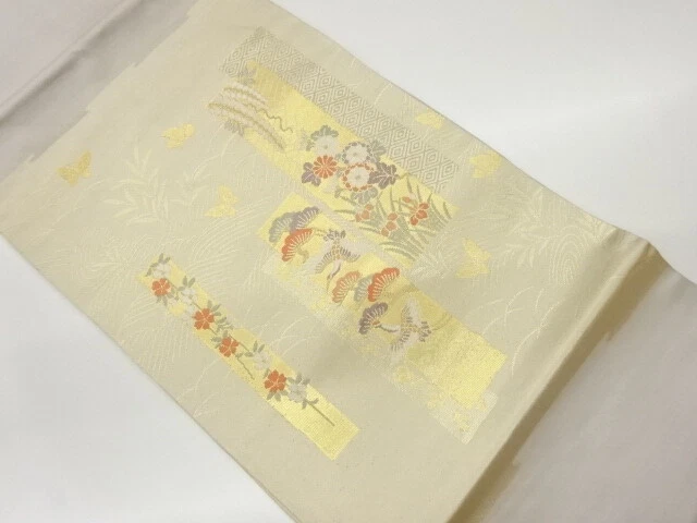 6808993: Japanese Kimono / Vintage Nagoya Obi / Woven Tanzaku & Crane
