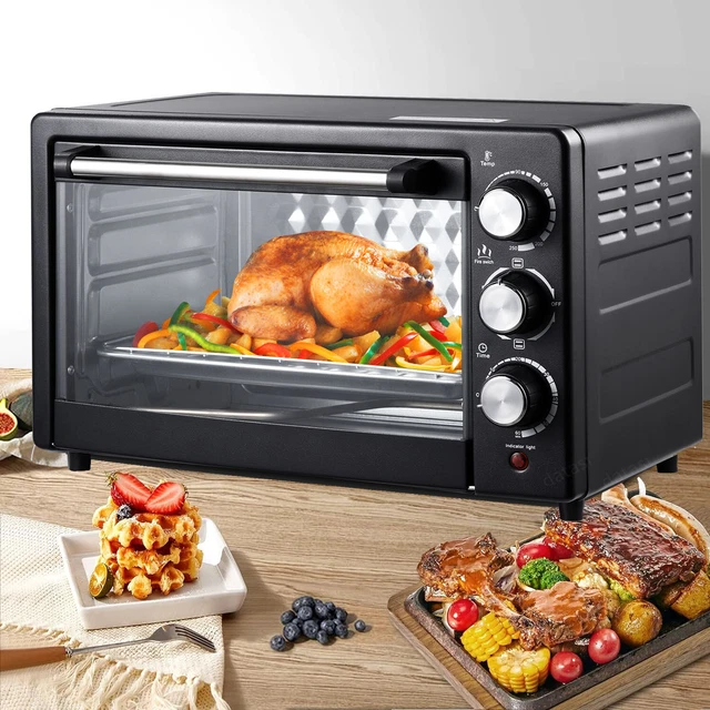 Mini Backofen 22 Liter, 1000 W, 120-250°C - Elektrischer Kompaktofen Mit Timer, Grillrost & Pfanne (schwarz)