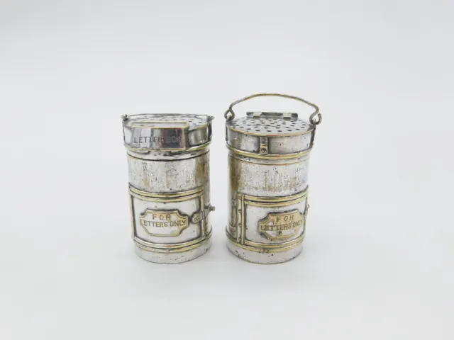 Victorian Pair Novelty Silver Plated Post Box Salt & Pepper Shakers Antique 1880