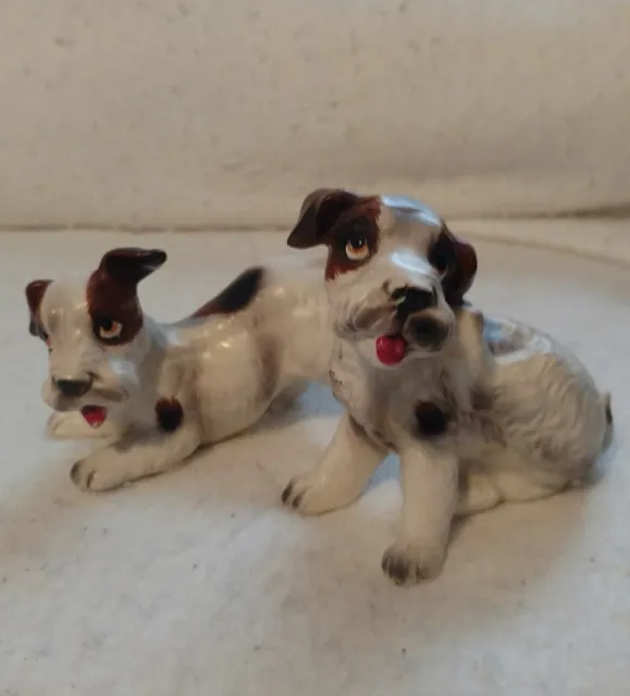 Porcelain Airedale Terrier Dogs Figurines Two Pieces Vintage Dogs Collectibles