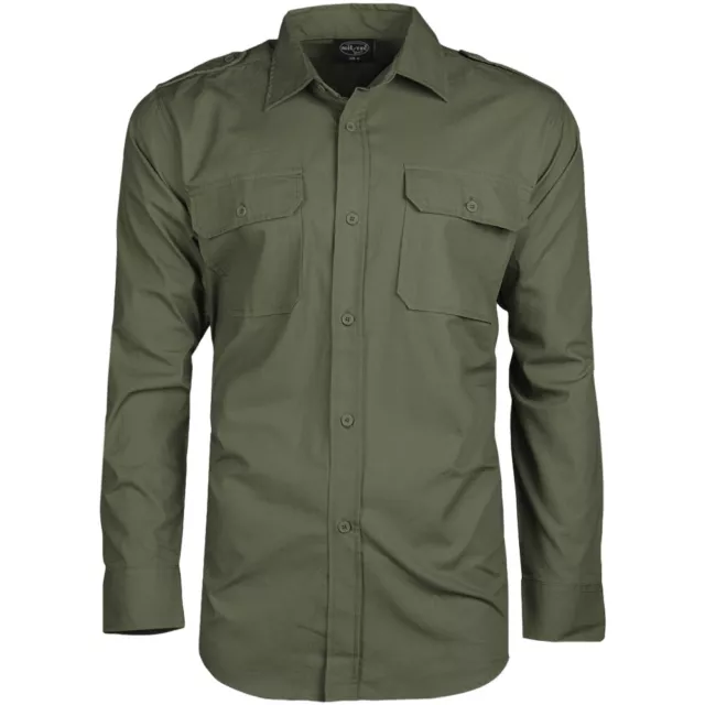 Mil-Tec Mens Long Sleeved Army Uniform Shirt Tactical Ripstop Cotton Top Olive