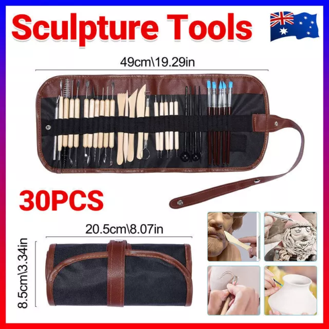 30PCS Clay Sculpting Carving Pottery Tool Set Bag Kit Modelling DIY Sculpture AU