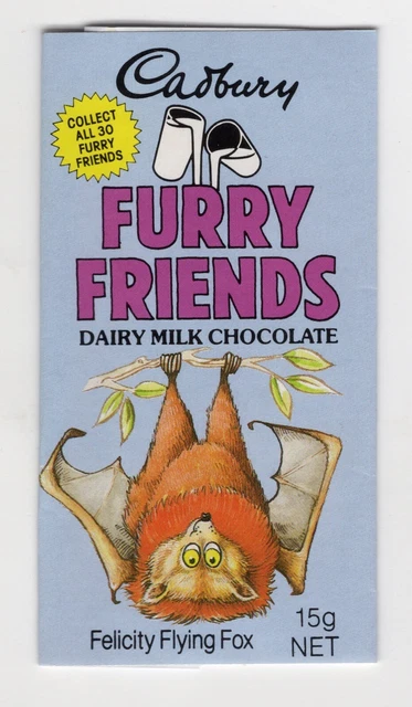 AUSTRALIAN CADBURY FURRY FRIENDS Wrapper 1992. #11 Felicity Flying Fox ...