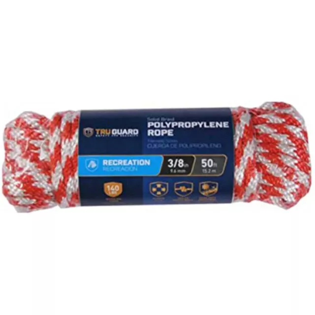 Polypropylene Derby Rope, Braided, Red/White, 3/8-In. x 50-Ft.