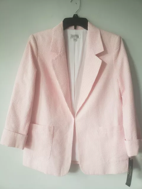 Tahari Arthur S Levine Womens Pink White Stripe Long Sleeve Blazer Jacket Size 8