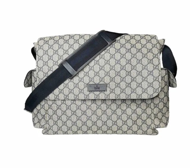 Gucci GG Supreme Canvas Diaper Baby Bag Beige & Navy Crossbody Large Authentic