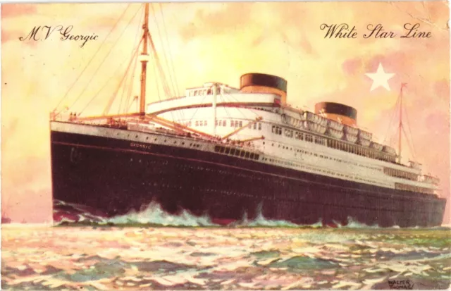 Steamer MV Georgic White Star Line  Postcard 1932 Vintage Passenger Steamship