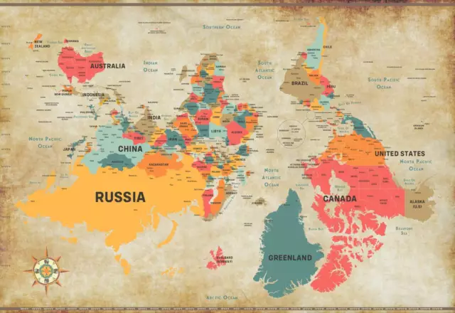 The World Upside Down Map Poster Globe Upsidedown Geography Wall Art Print Decor