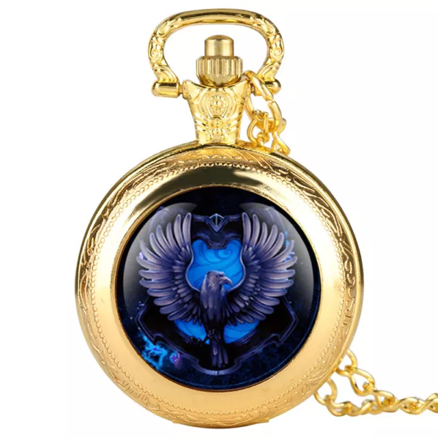 Vintage Antique Blue Hawk Design Pocket Watch Quartz Pendant Necklace Chain Gift