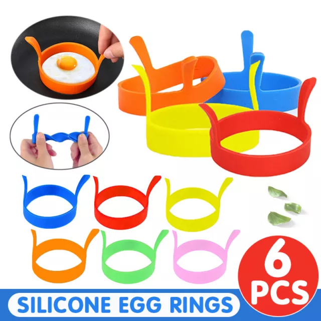 6pcs Silicone Egg Rings Non Stick Kitchen Baking Tools Pancake Handles AU Stock