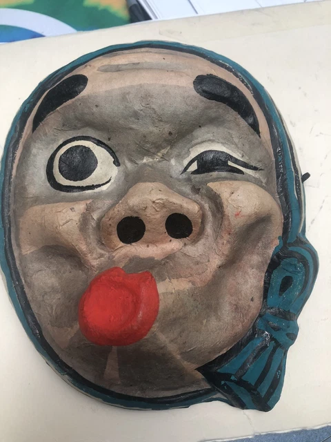 Japanese Kabuki Mask paper mache “protection” Vintage