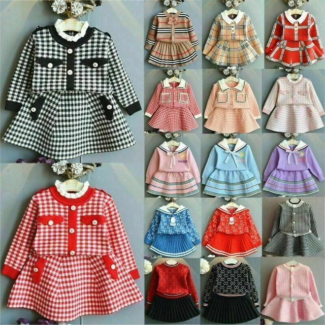 2PCS Toddler Kids Baby Girls Ribbed Ruffle Tops Skirt Set Party Outfits Clothes