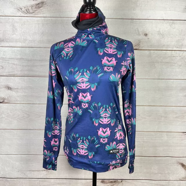 Burton Women's Midweight Base Layer Long Neck Pullover DryRide Floral Navy Sz S