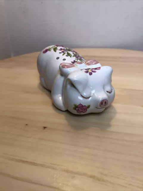 Vintage Potpourri Holder Ceramic Hand Painted Pig Figurine Made in Brazil 1978