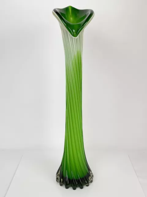 CALLA LILY JACK Pulpit Vase Hand Blown Art Glass Green & White 15 ...