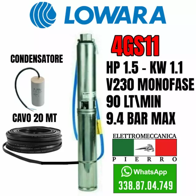 Pompa sommersa per pozzo Lowara 4GS11M -4OS 1.5 Hp 90 L/min