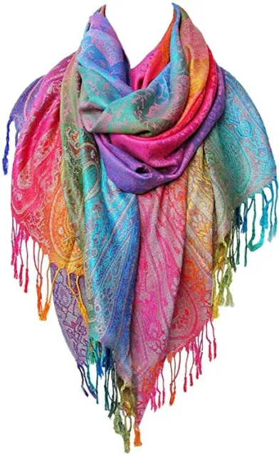 Fashion Scarf Shawl Wrap Rainbow Pashmina Cashmere Paisley Soft & Silk For Women