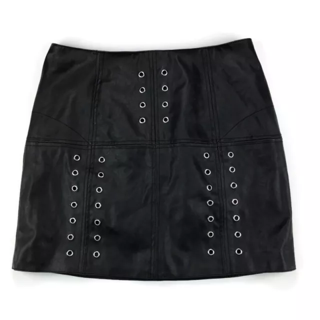 Asos Faux Vegan Leather Black Mini Skirt w/ Metal Detail Size US 10