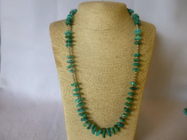 Genuine Turquoise And 925 Silver Native American Navajo Southwestern Necklace