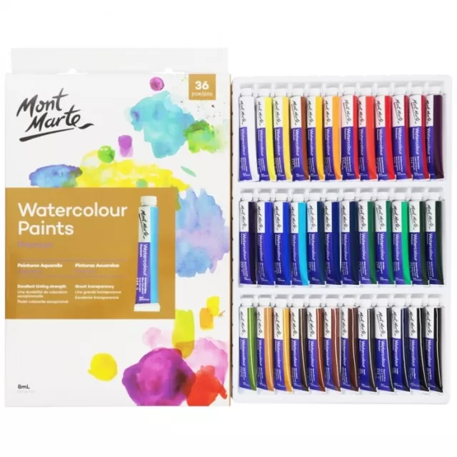 Watercolour Paint Set Paints Water Colour 24 x 12ml Tubes Mont Marte Art  Craft