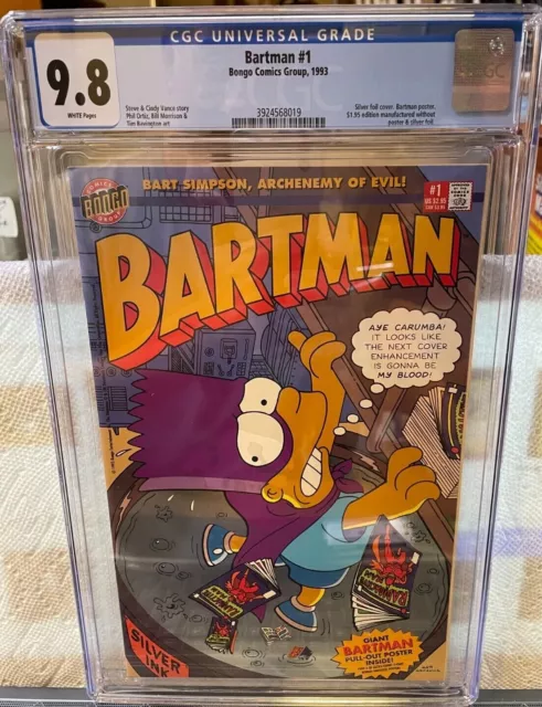 Bartman #1 Cgc 9.8 white pages mint case silver foil cover flipbook W/Poster