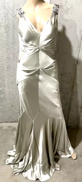 VERA WANG Embellished Bow Back Champagne Long Maxi Wedding Gown Dress US 0 2