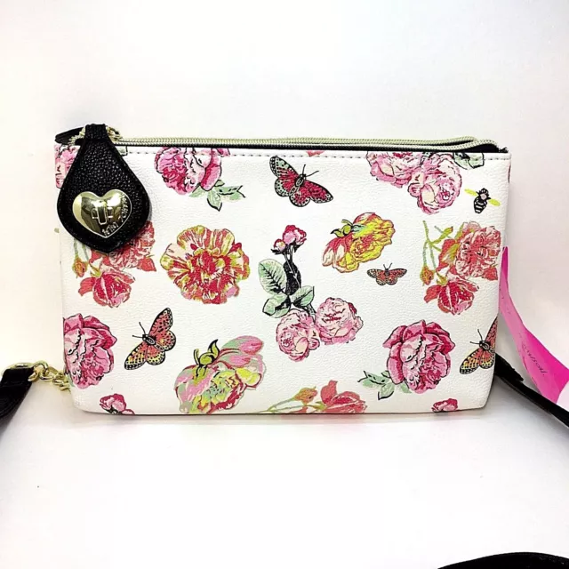 NEW Betsey Johnson Double Zip Multi Floral Crossbody Handbag