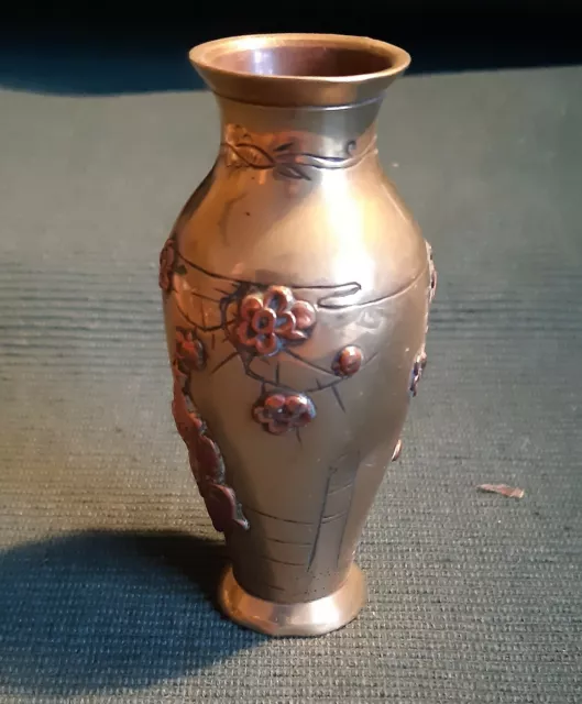 Antique Brass Vase with oriental Copper decoration 3