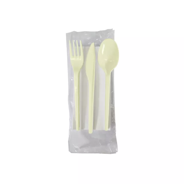 Kit Tris posate (Forchetta+Cucchiaio+Coltello+Tovagliolo) COMPOSTABILI PZ 500