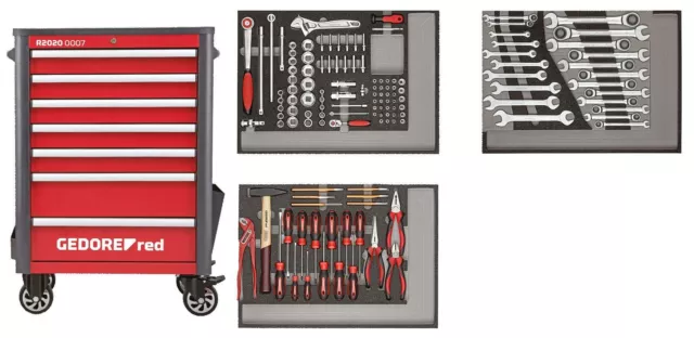 GEDORE Red R22071004 Werkzeugsatz im Werkstattwagen WINGMAN rot 129-teilig