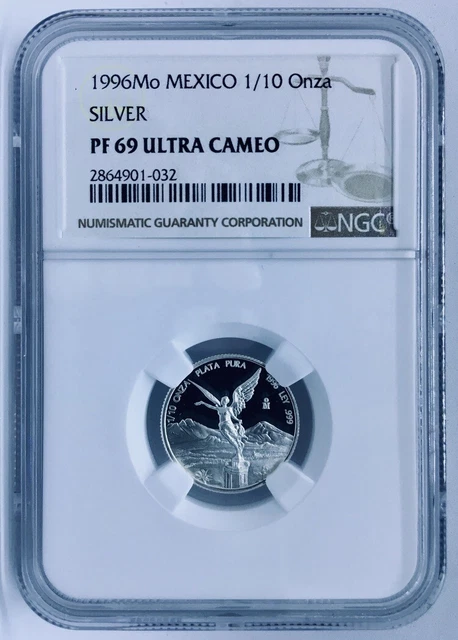 Mexico LIBERTAD 1/10 oz Silver 1996 PROOF -NGC PF69- RARE! Mintage Only:1,000