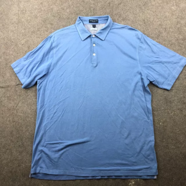 Peter Millar Polo Shirt Mens XL Blue Solid Short Sleeve Golf Perfect Pique