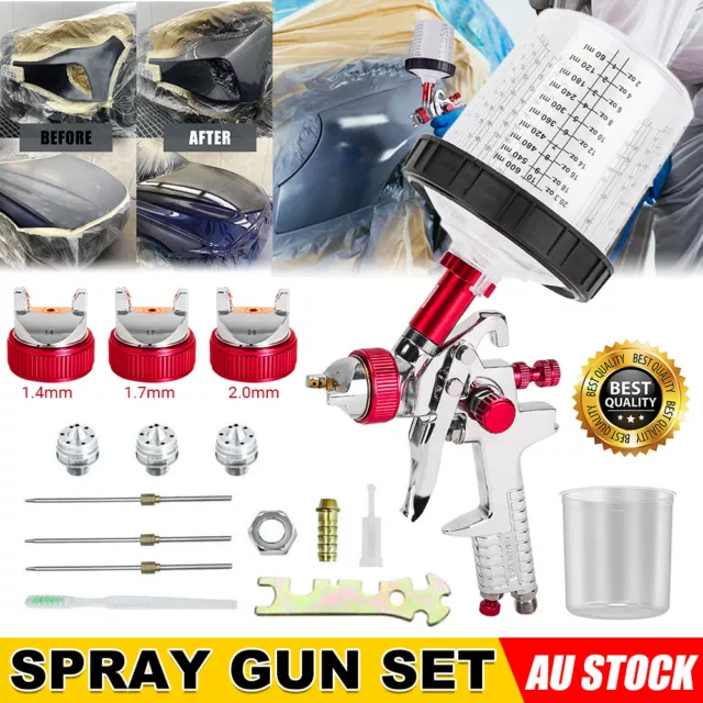 Adjustable Spray Gun Paint Gun Tool Kit Gravity Feed Air 1.4mm 1.7mm 2mm 3Tips