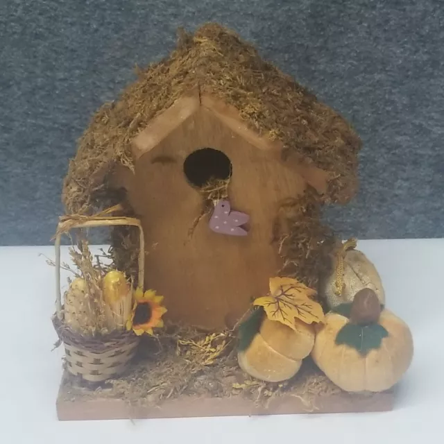 Wood Bird House Rustic Harvest Decor Handmade 7¾" T Indoor Moss Brown Table Top