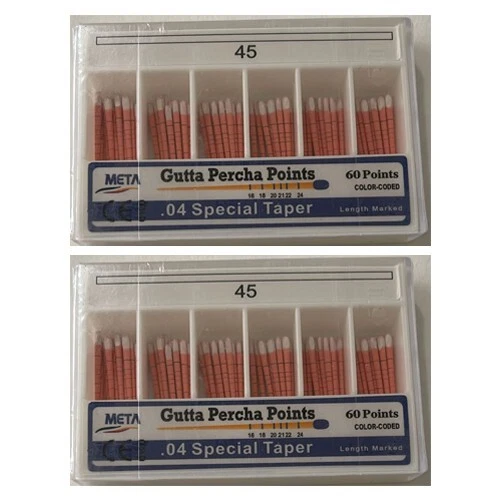 2 Packs Gutta Percha Points Special Taper .04 #45 Color Coded Endo Dental- 60/Pk